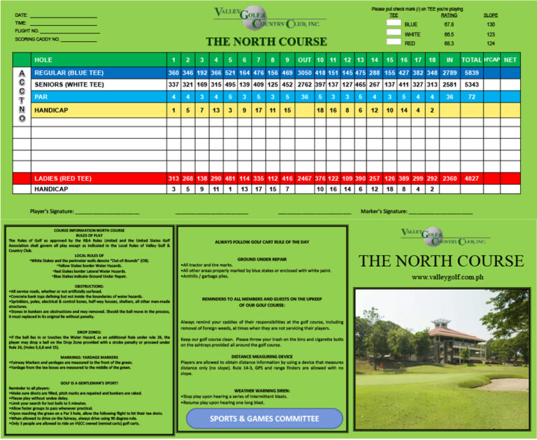 Scorecards – Valley Golf and Country Club, Inc